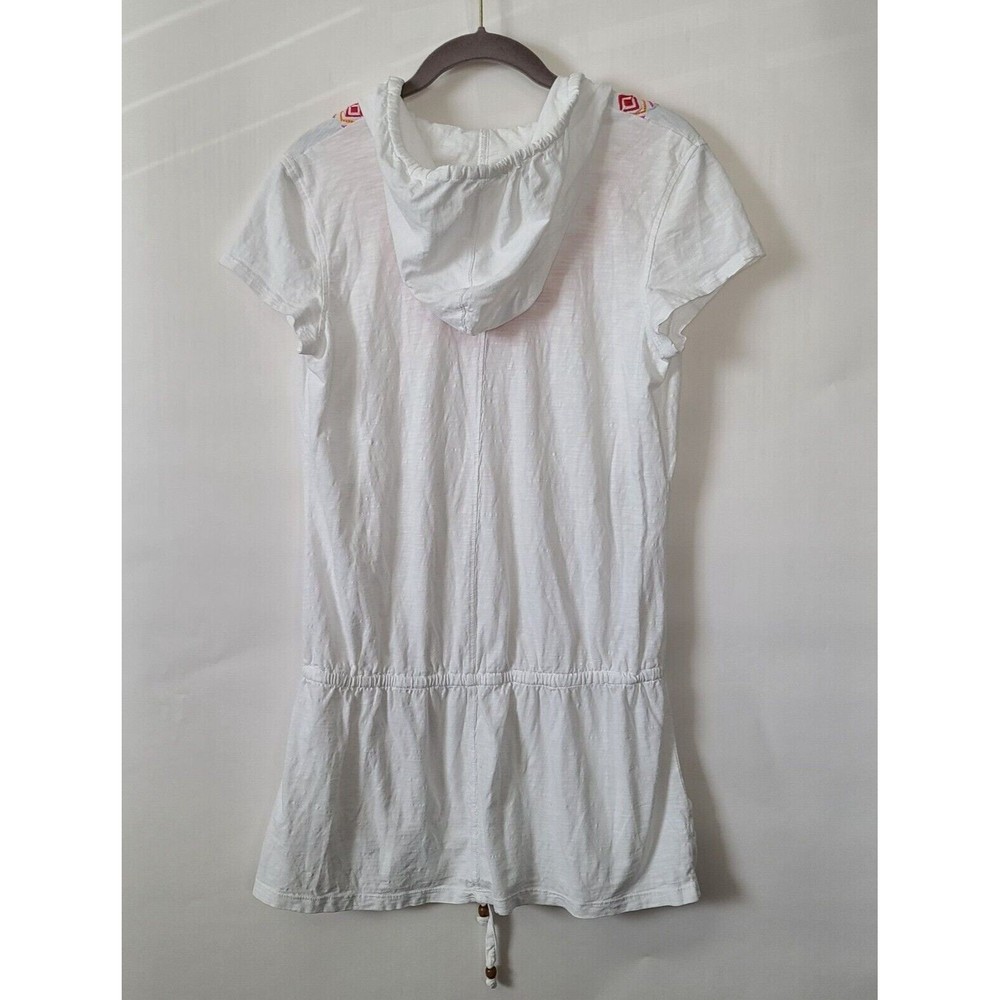 Athleta La Tara Tunic Top Size M White Embroidered Hooded Drop Waist Pockets EUC - Picture 3 of 10